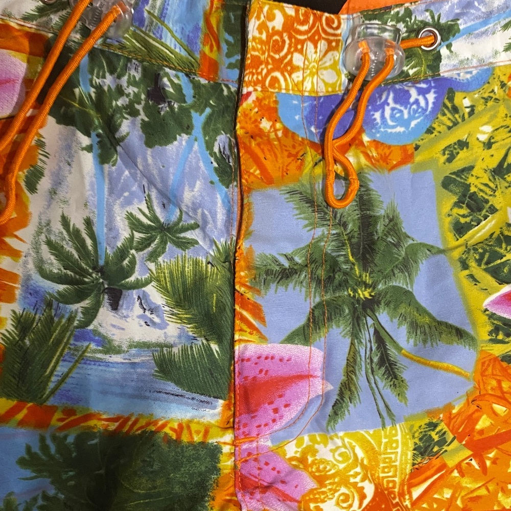 No Boundaries size small Orange and Blue Floral Swim Shorts patchwork tropical - Picture 6 of 11